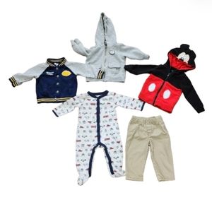 BOY'S 9MONTH BUNDLE 3 SWEATERS 1 SLEEPER 1 KHAKI PANTS